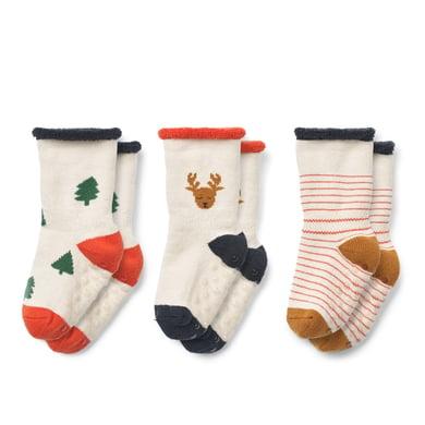 LIEWOOD Eloy Antirutsch-Babysocken 3er-Pack Holiday Reindeer/sandy mix