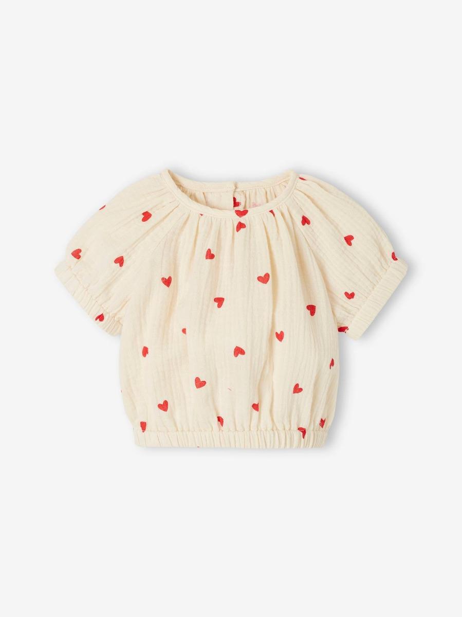 Bedruckte Baby Musselin-Bluse vanille